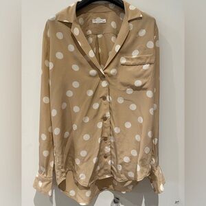 Equipment Silk Tan Shirt with White Dots